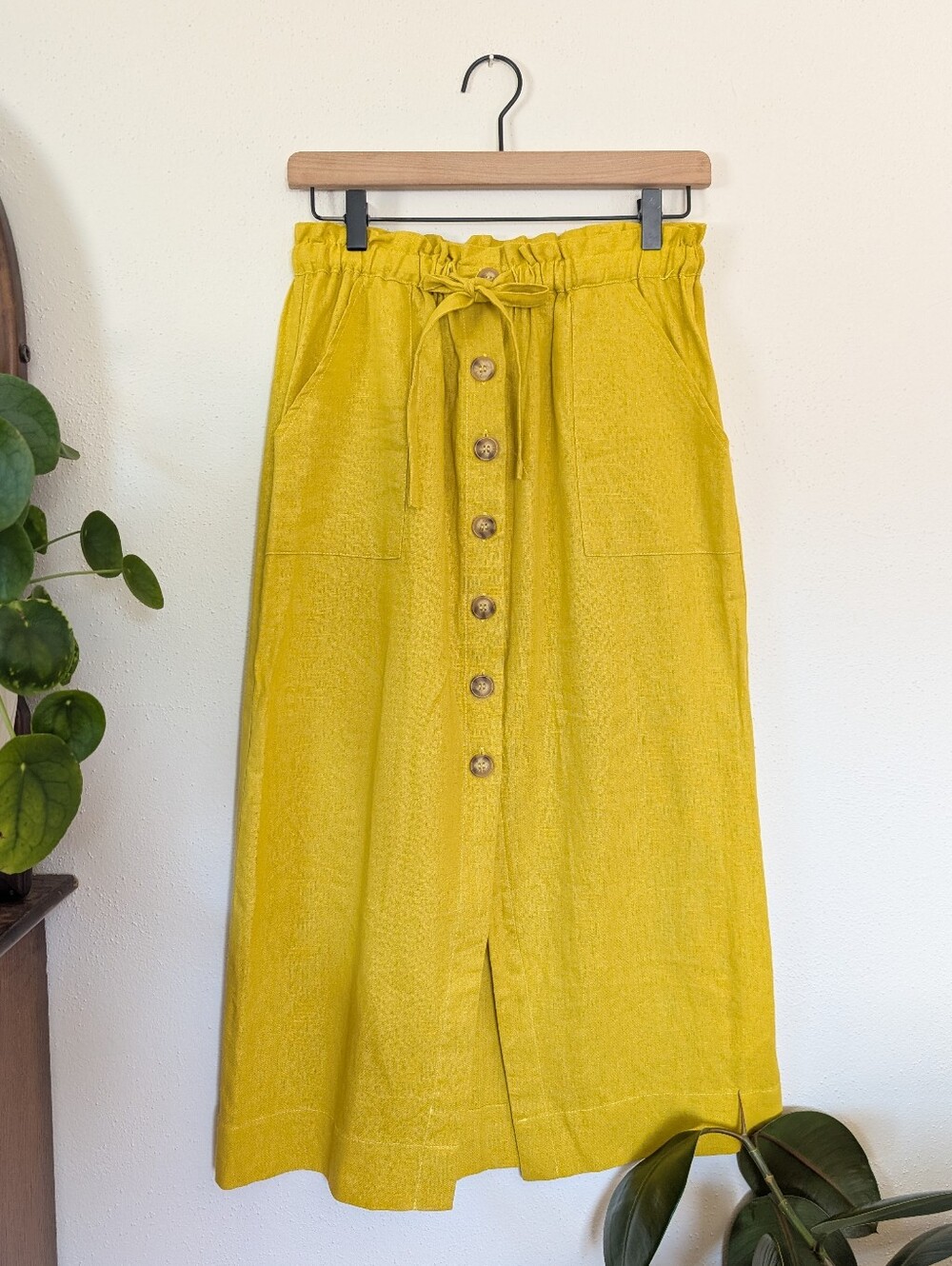 Cotton On Mustard Yellow Button-Front Midi Skirt
